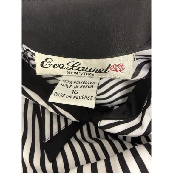VTG Eva Laurel Women's SZ 16 Long Sleeve Black White Blouse Made USA Stripe - Picture 2 of 5